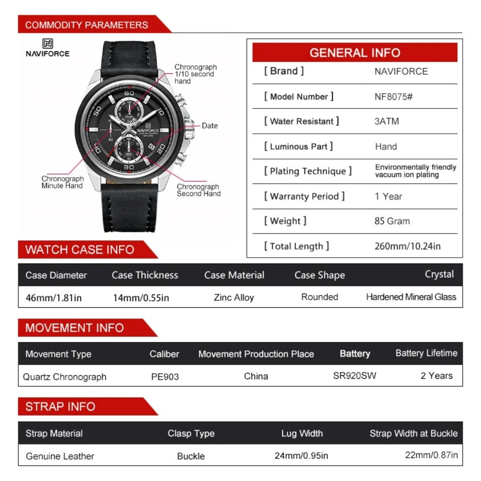 Reloj Naviforce NF8075 Hombre Cuero Cronógrafo
