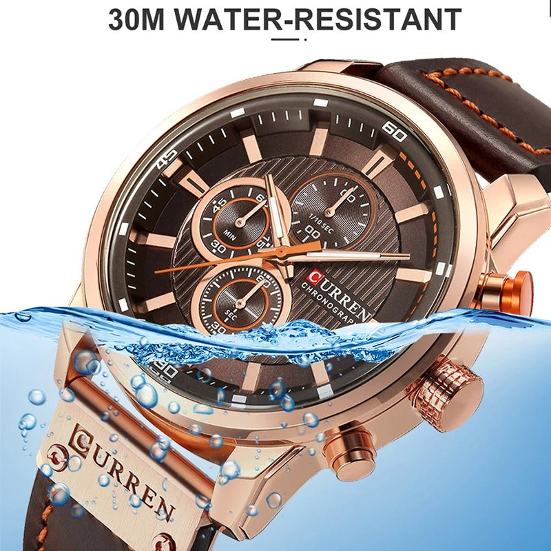 Reloj Curren 8291 Hombre Cuero Cronógrafo Militar