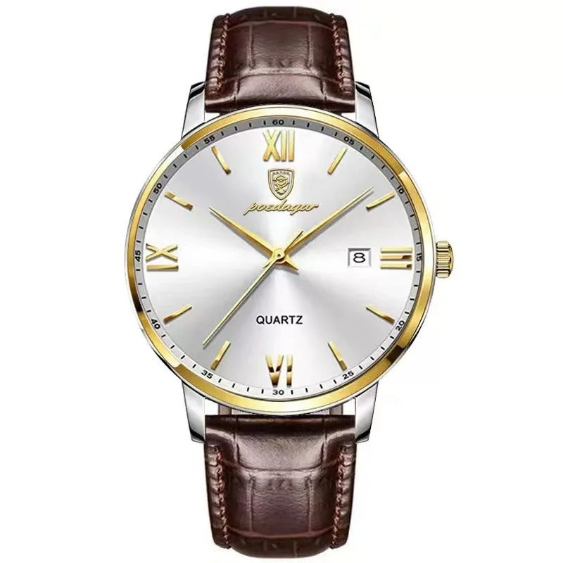 Reloj POEDAGAR Hombre de Cuarzo con Correa de Cuero, Calendario y Manecillas Luminosas