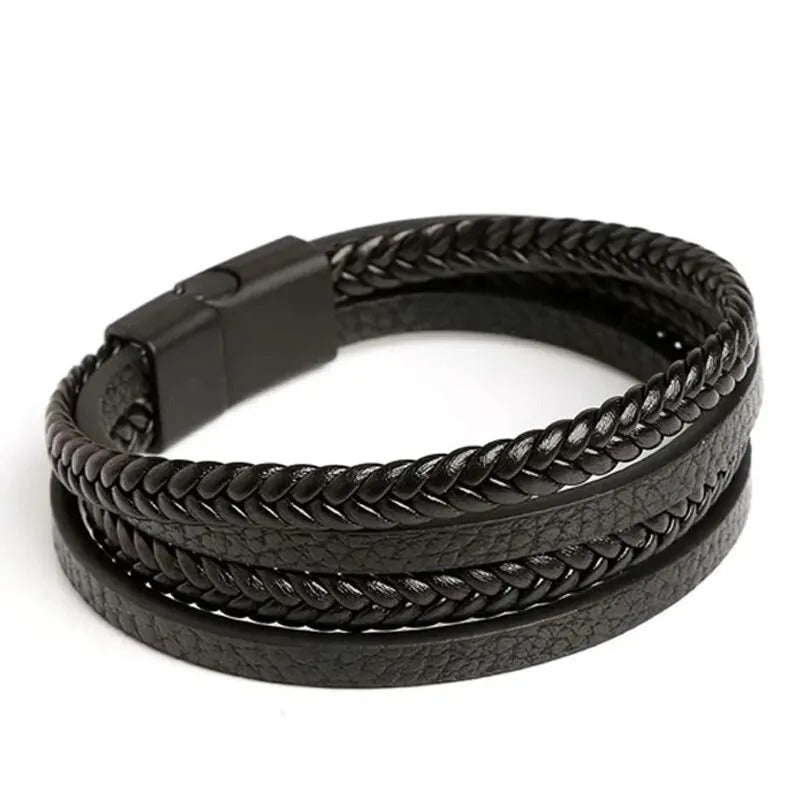 Pulsera Hombre Cuero Trenzado Multicapa