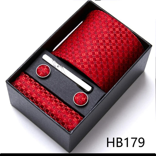 Set de corbata VanGise para hombre con pañuelo, gemelos y clip — Foucault Valdivia