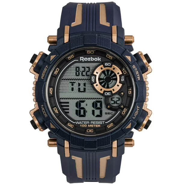 REEBOK RV-WRR-G9-PNPN-WN Warrior Reloj Hombre 2026 – Digital Deportivo Azul/Dorado 100M, Dual Time, Cronómetro