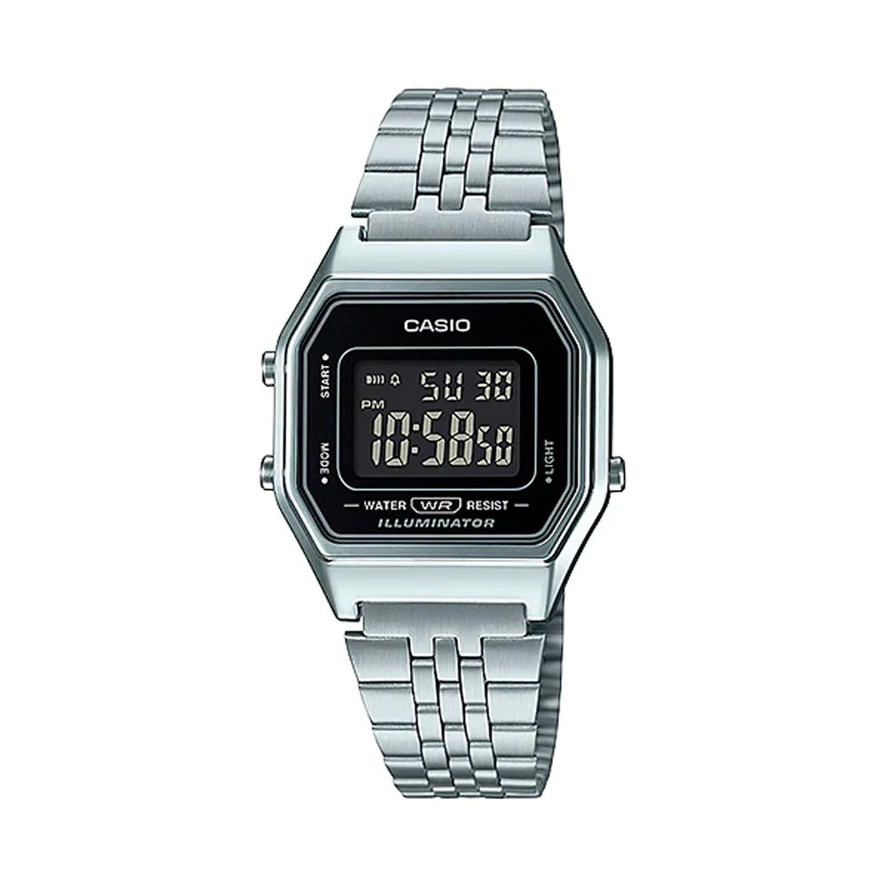 Casio LA680WA-1BDF Reloj Vintage 2026 – Digital Plateado con Pantalla Negra, Cronómetro, Alarma y Luz LED