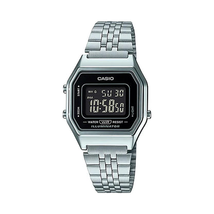 Casio LA680WA-1BDF Reloj Vintage 2026 – Digital Plateado con Pantalla Negra, Cronómetro, Alarma y Luz LED