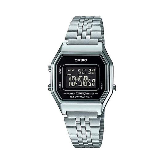Casio LA680WA-1BDF Reloj Vintage 2026 – Digital Plateado con Pantalla Negra, Cronómetro, Alarma y Luz LED