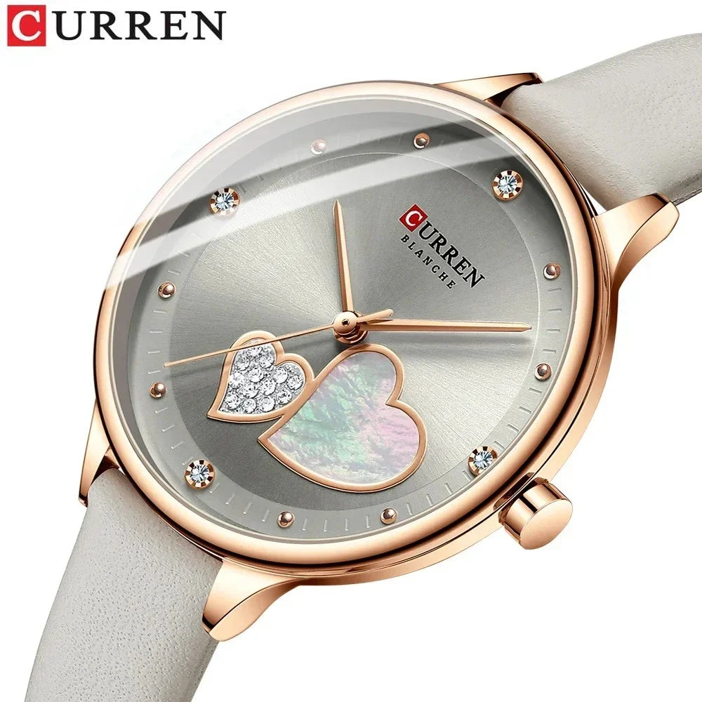 Reloj Curren 9077 de mujer, gris con correa blanca — Foucault Valdivia