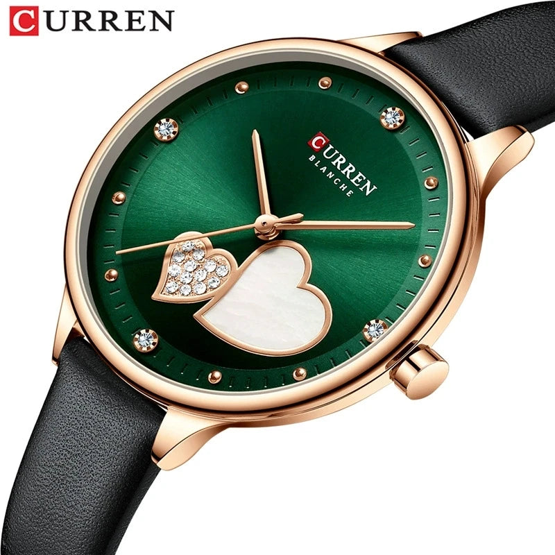 Reloj Curren 9077 de mujer, verde con correa negra — Foucault Valdivia