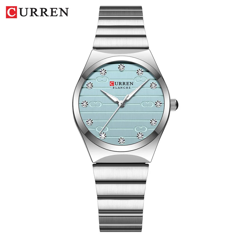 Reloj Curren 9110 de mujer, plateado y celeste — Foucault Valdivia