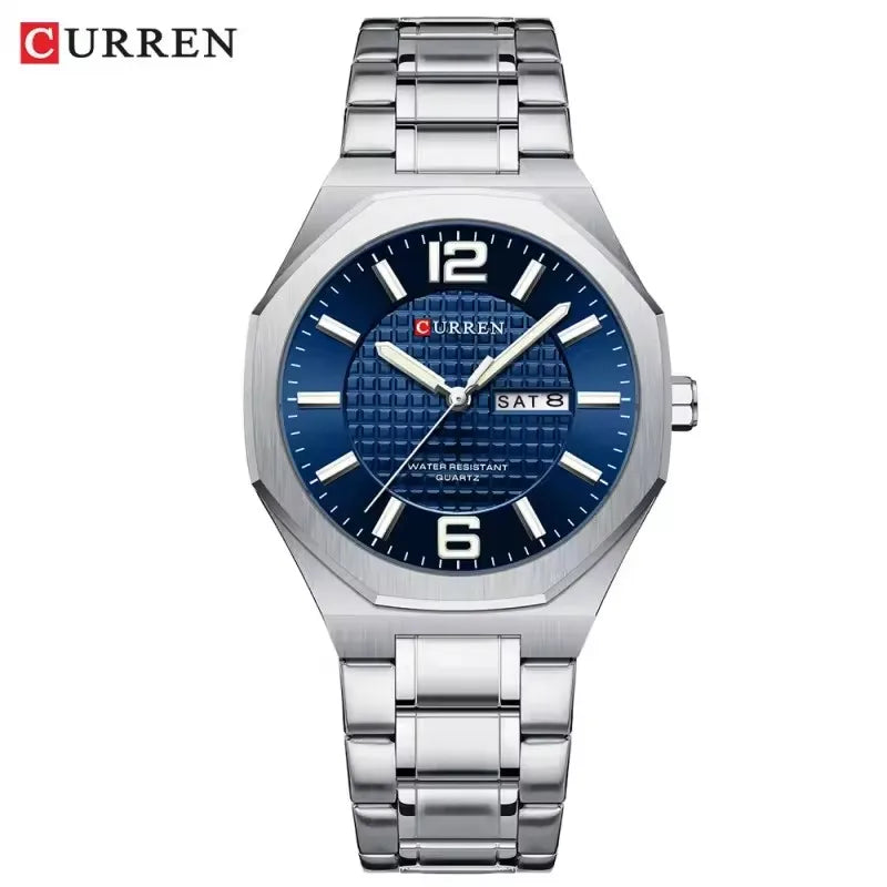 Reloj Curren 8476 de hombre, acero plateado y esfera azul — Foucault Valdivia