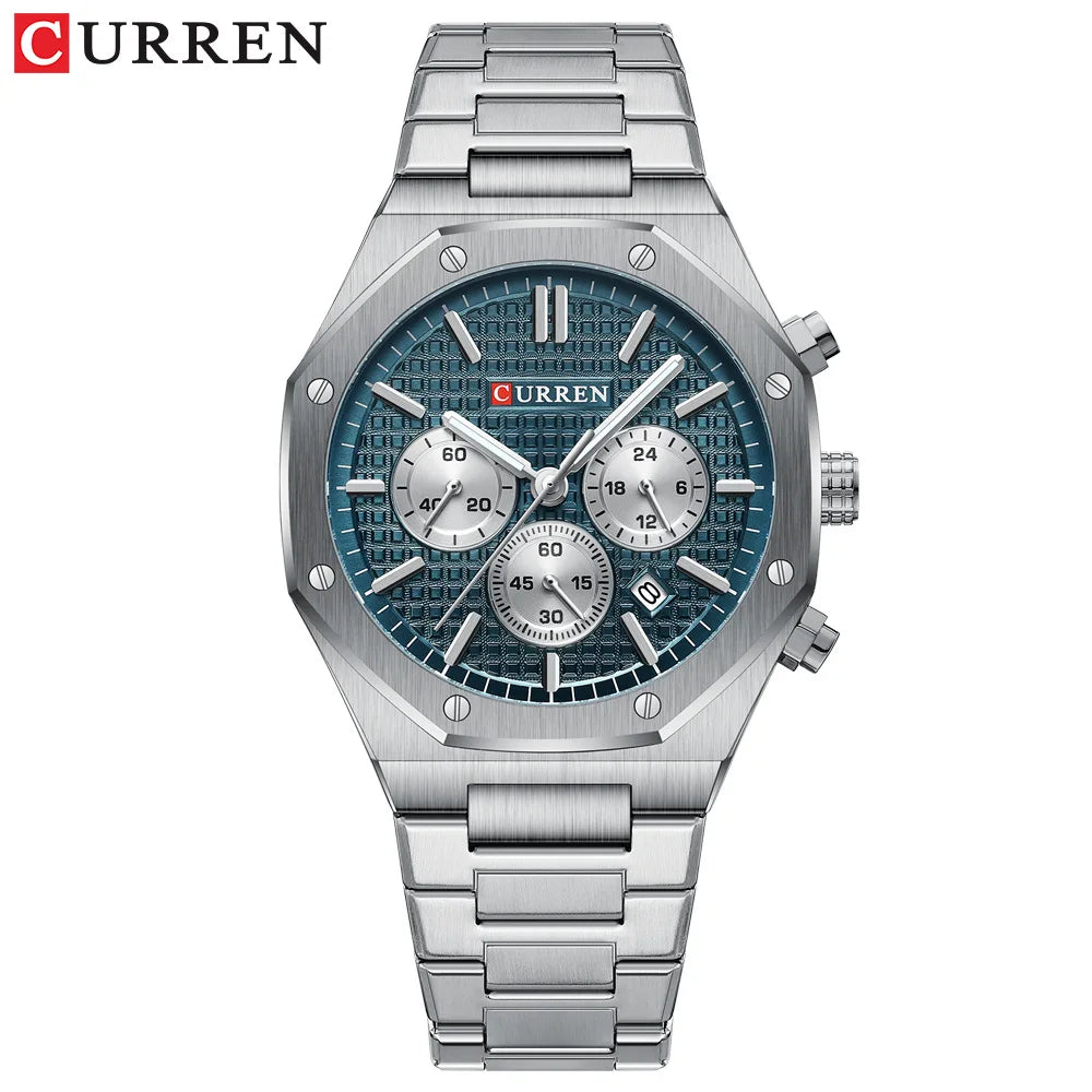 Reloj Curren 8440 de hombre, plateado y azul petróleo — Foucault Valdivia