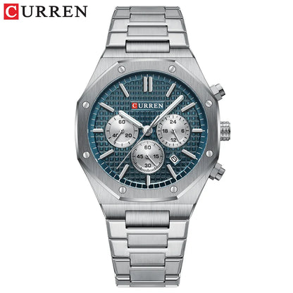 Reloj Curren 8440 de hombre, plateado y azul petróleo — Foucault Valdivia