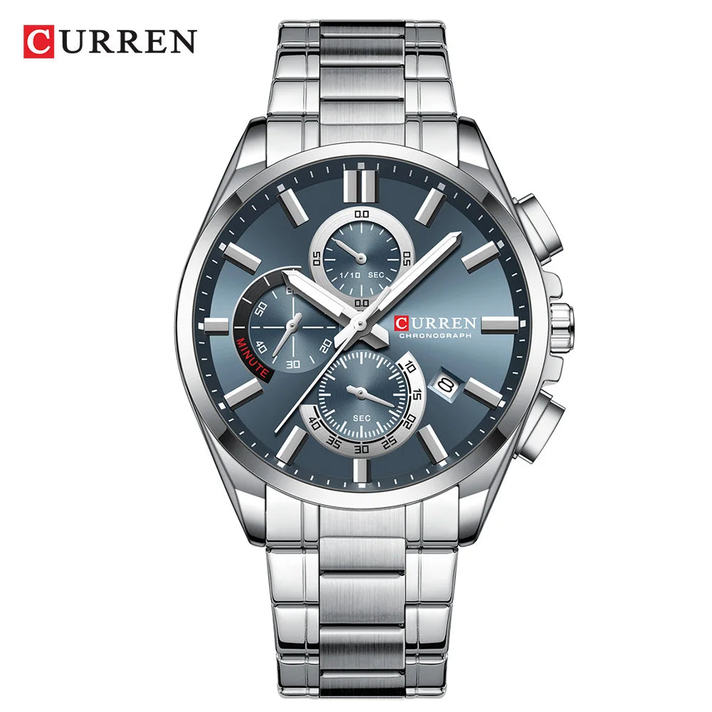 Reloj Curren 8475 de hombre, plateado y azul grisáceo — Foucault Valdivia