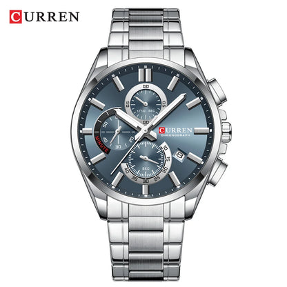 Reloj Curren 8475 de hombre, plateado y azul grisáceo — Foucault Valdivia