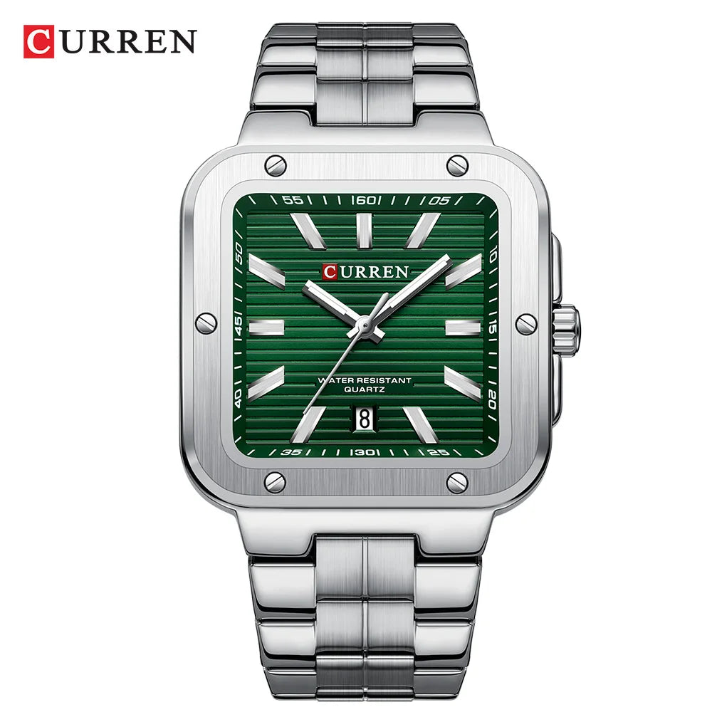 Reloj Curren 8479 de hombre, plateado y verde — Foucault Valdivia
