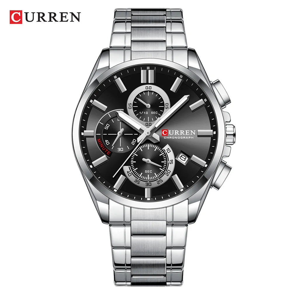 Reloj Curren 8475 de hombre, plateado y negro — Foucault Valdivia