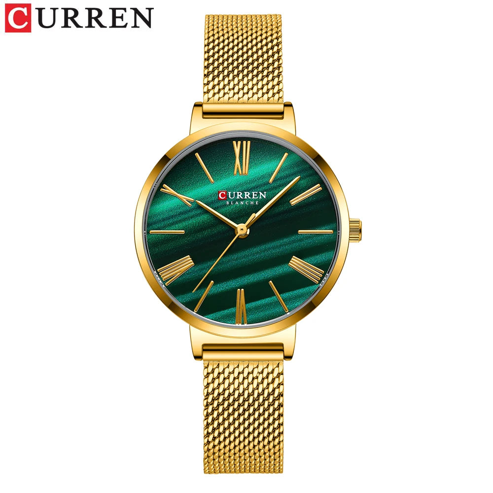 Reloj Curren 9076 de mujer, dorado y verde — Foucault Valdivia