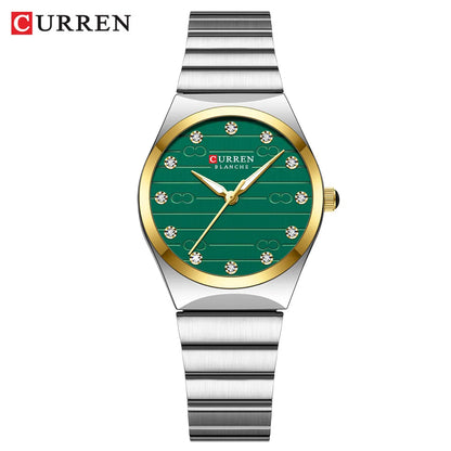 Reloj Curren 9110 de mujer, plateado y verde — Foucault Valdivia