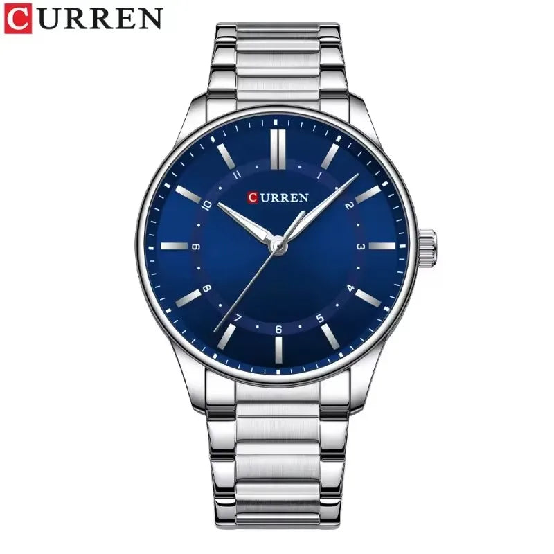 Reloj Curren 8430 de hombre, plateado y azul — Foucault Valdivia