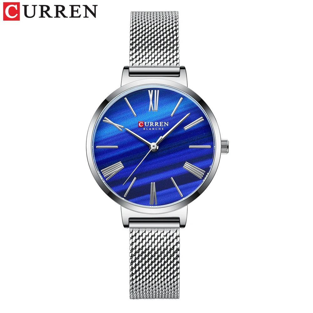 Reloj Curren 9076 de mujer, plateado y azul — Foucault Valdivia