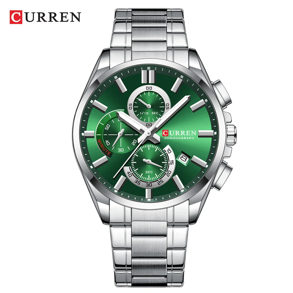 Reloj Curren 8475 de hombre, plateado y verde — Foucault Valdivia