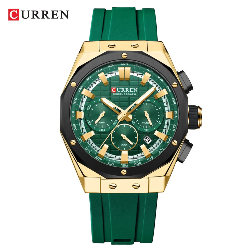 Reloj Curren 8464 de hombre, verde y dorado — Foucault Valdivia