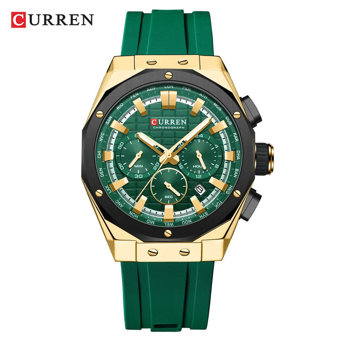 Reloj Curren 8464 de hombre, verde y dorado — Foucault Valdivia