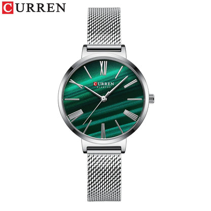 Reloj Curren 9076 de mujer, plateado y verde — Foucault Valdivia