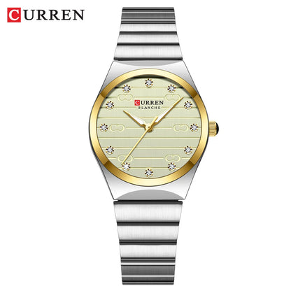 Reloj Curren 9110 de mujer, plateado y champaña — Foucault Valdivia