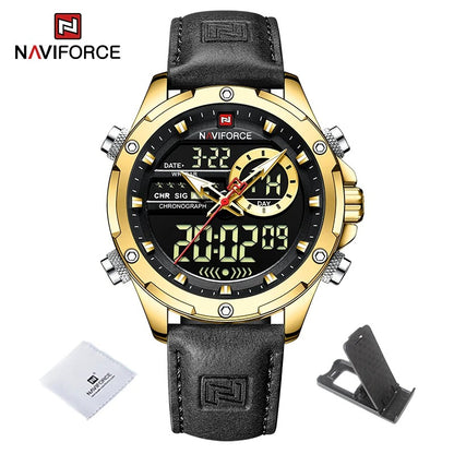 Reloj Naviforce Hombre Cuero Militar Doble Pantalla