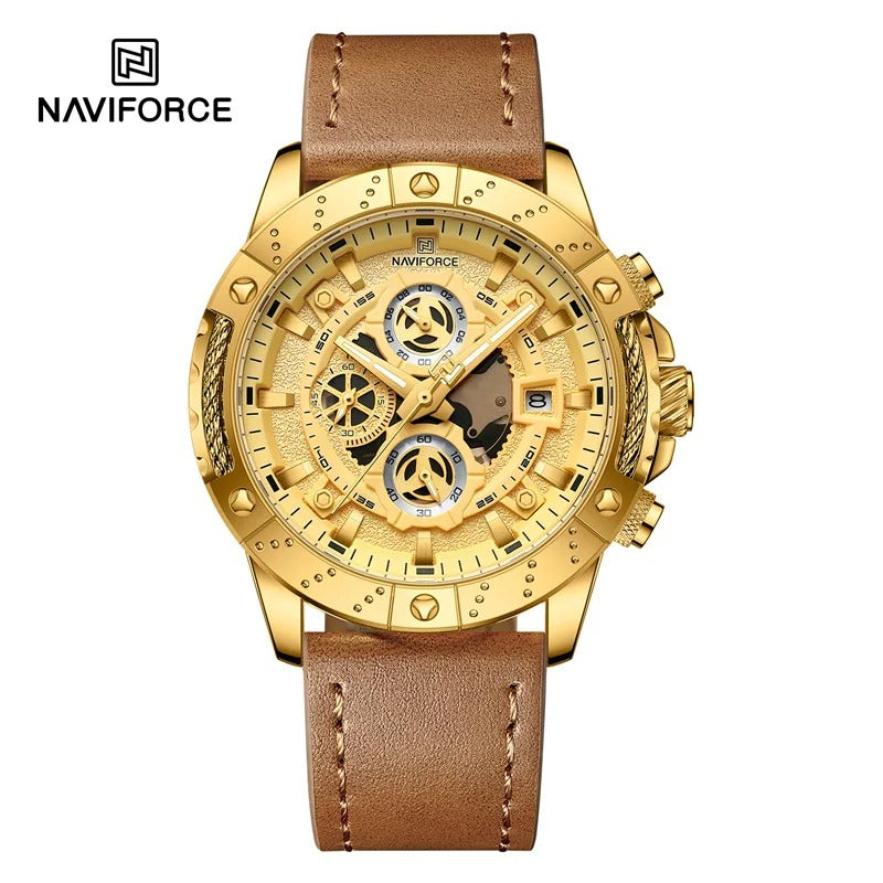 NAVIFORCE 8055 - Reloj Cronógrafo de Cuero para Hombre, Deportivo y Elegante