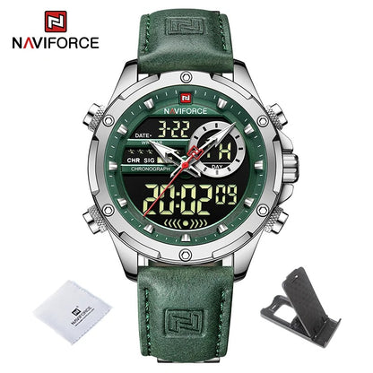 Reloj Naviforce Hombre Cuero Militar Doble Pantalla