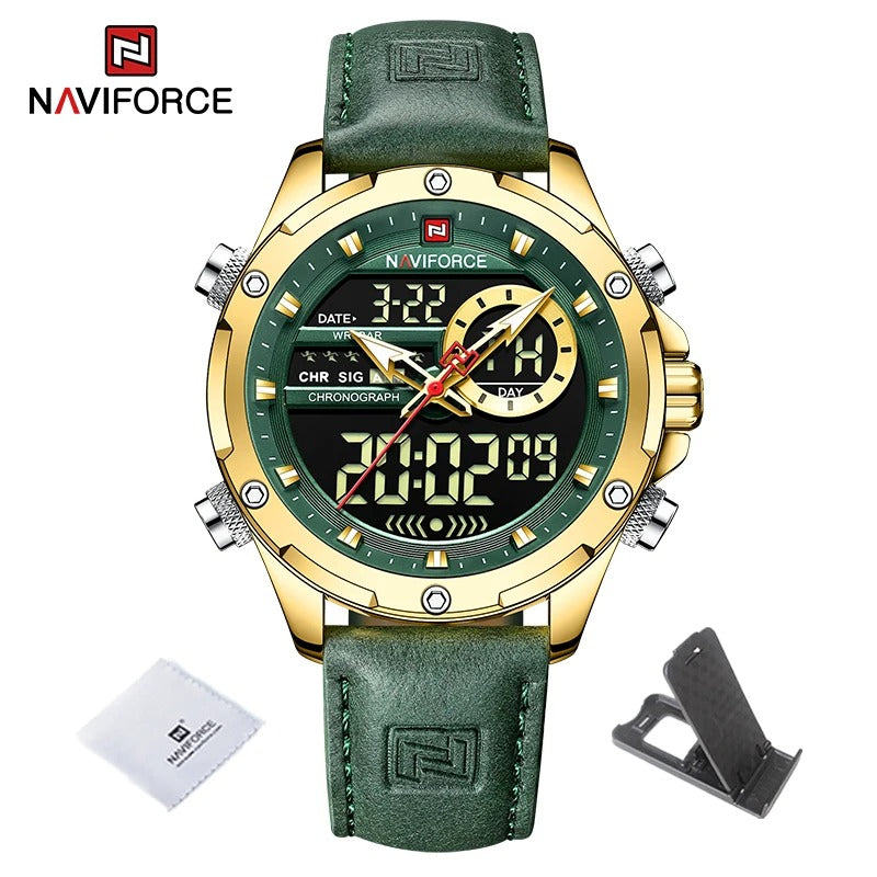 Reloj Naviforce Hombre Cuero Militar Doble Pantalla
