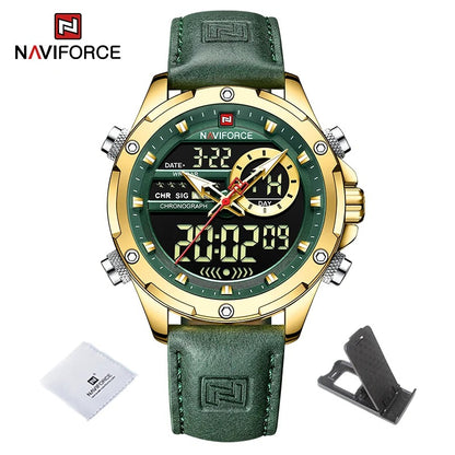 Reloj Naviforce Hombre Cuero Militar Doble Pantalla