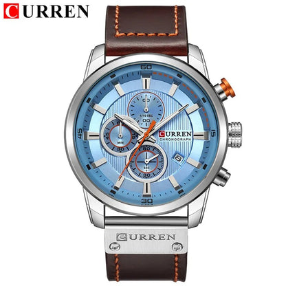 Reloj Curren 8291 Hombre Cuero Cronógrafo Militar