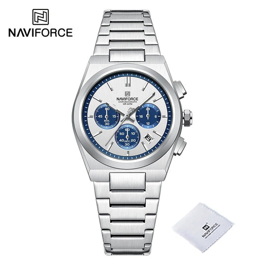NAVIFORCE NF9221 Reloj Hombre – Cronógrafo de Acero Inoxidable con Fecha, Reloj de Cuarzo Elegante Resistente al Agua