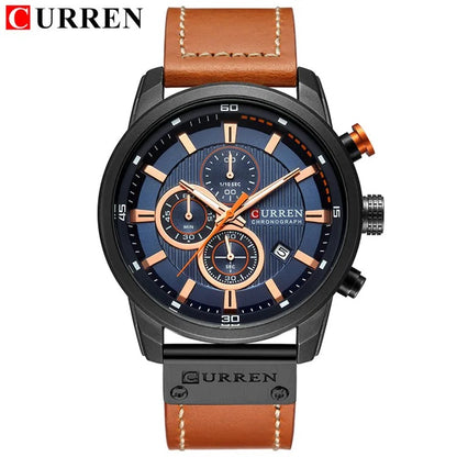 Reloj Curren 8291 Hombre Cuero Cronógrafo Militar