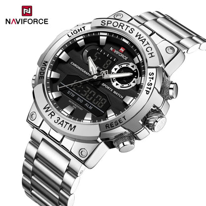 Reloj NAVIFORCE NF9237 para Hombre – Militar Deportivo con Pantalla Dual, Acero Inoxidable, LED, Resistente al Agua y Golpes | Foucault Chile