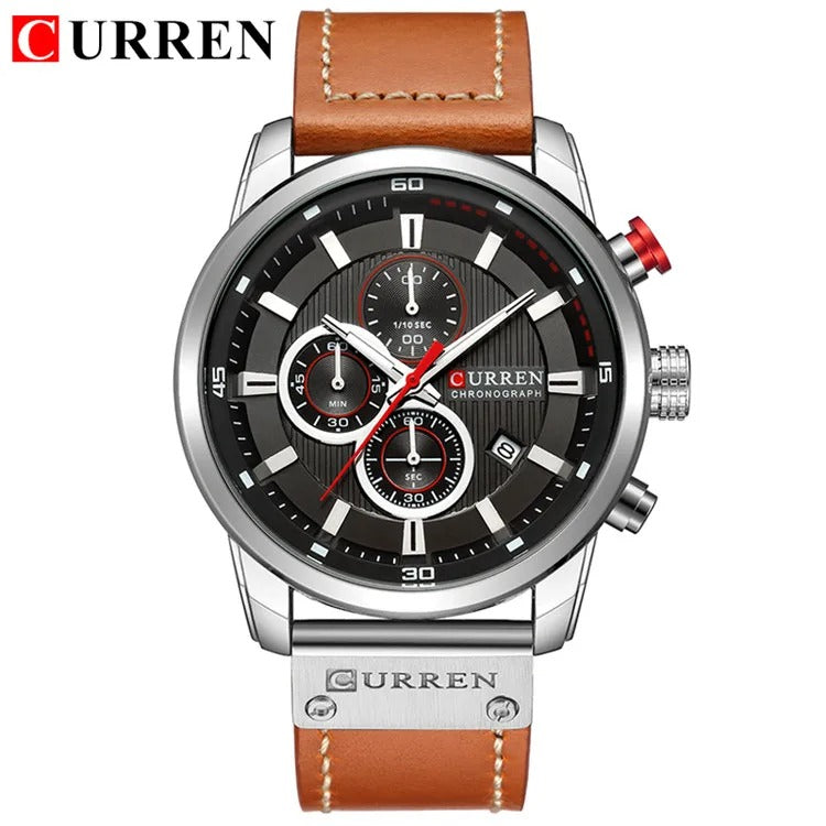 Reloj Curren 8291 Hombre Cuero Cronógrafo Militar