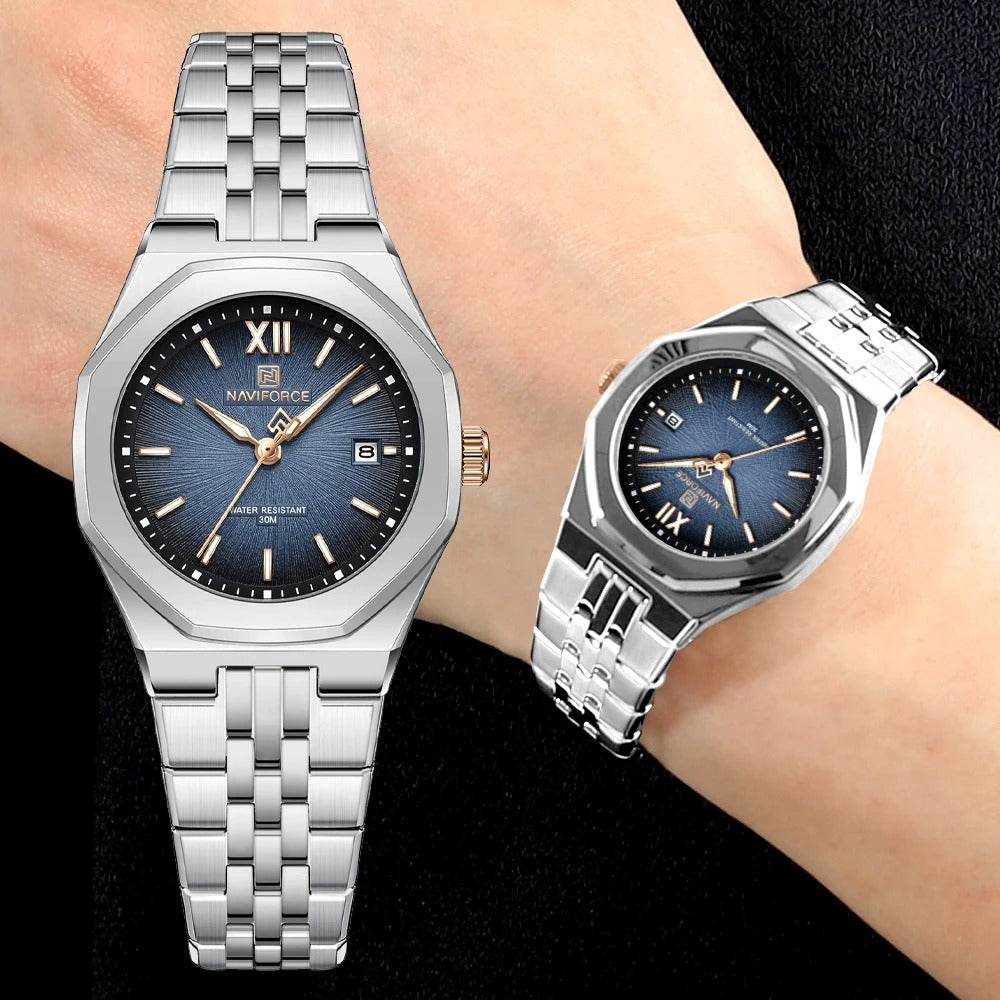 Reloj Naviforce Mujer Acero Cuadrado Luminoso