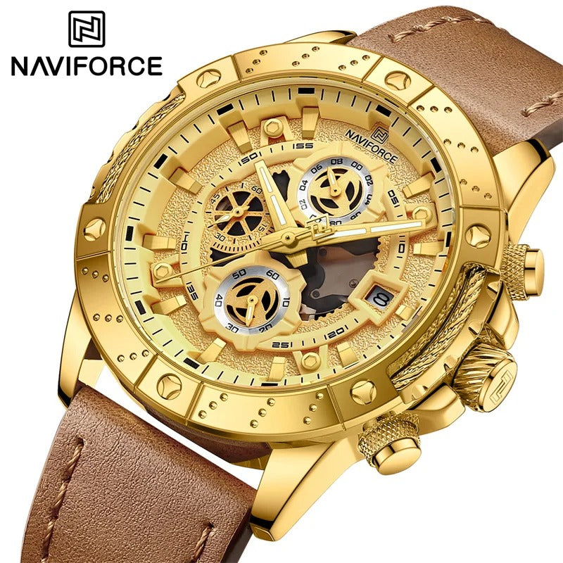 NAVIFORCE 8055 - Reloj Cronógrafo de Cuero para Hombre, Deportivo y Elegante