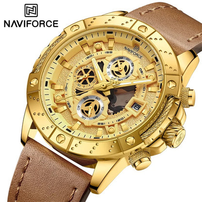 NAVIFORCE 8055 - Reloj Cronógrafo de Cuero para Hombre, Deportivo y Elegante