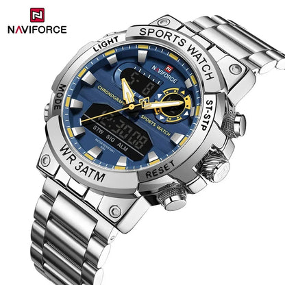 Reloj NAVIFORCE NF9237 para Hombre – Militar Deportivo con Pantalla Dual, Acero Inoxidable, LED, Resistente al Agua y Golpes | Foucault Chile