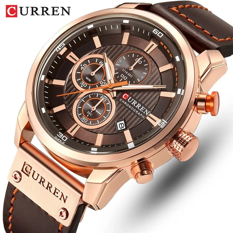 Reloj Curren 8291 Hombre Cuero Cronógrafo Militar