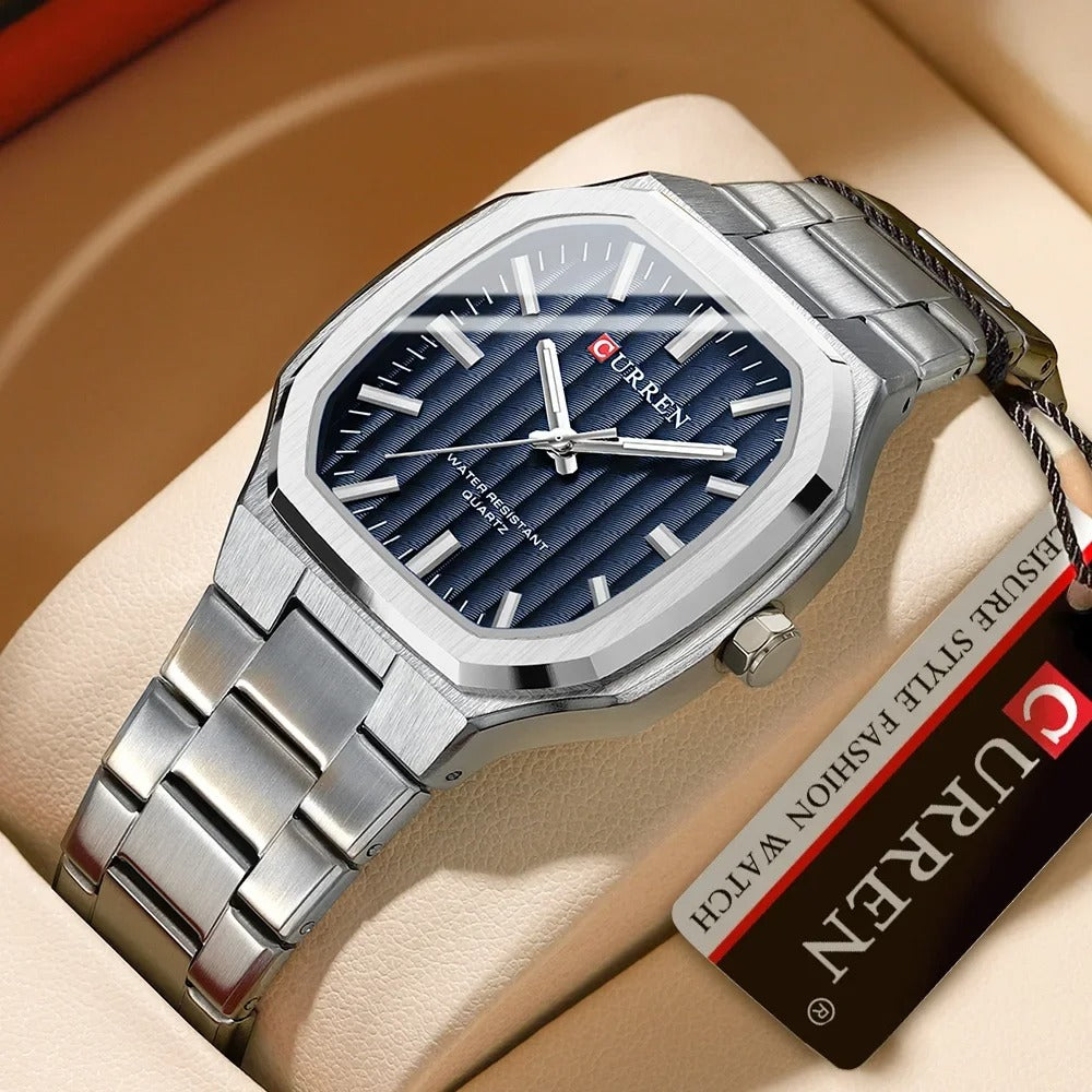 Reloj Curren Hombre Acero Poligonal Luminoso
