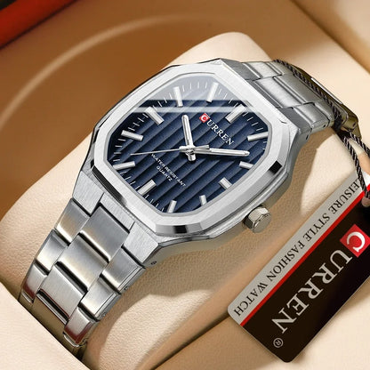 Reloj Curren Hombre Acero Poligonal Luminoso
