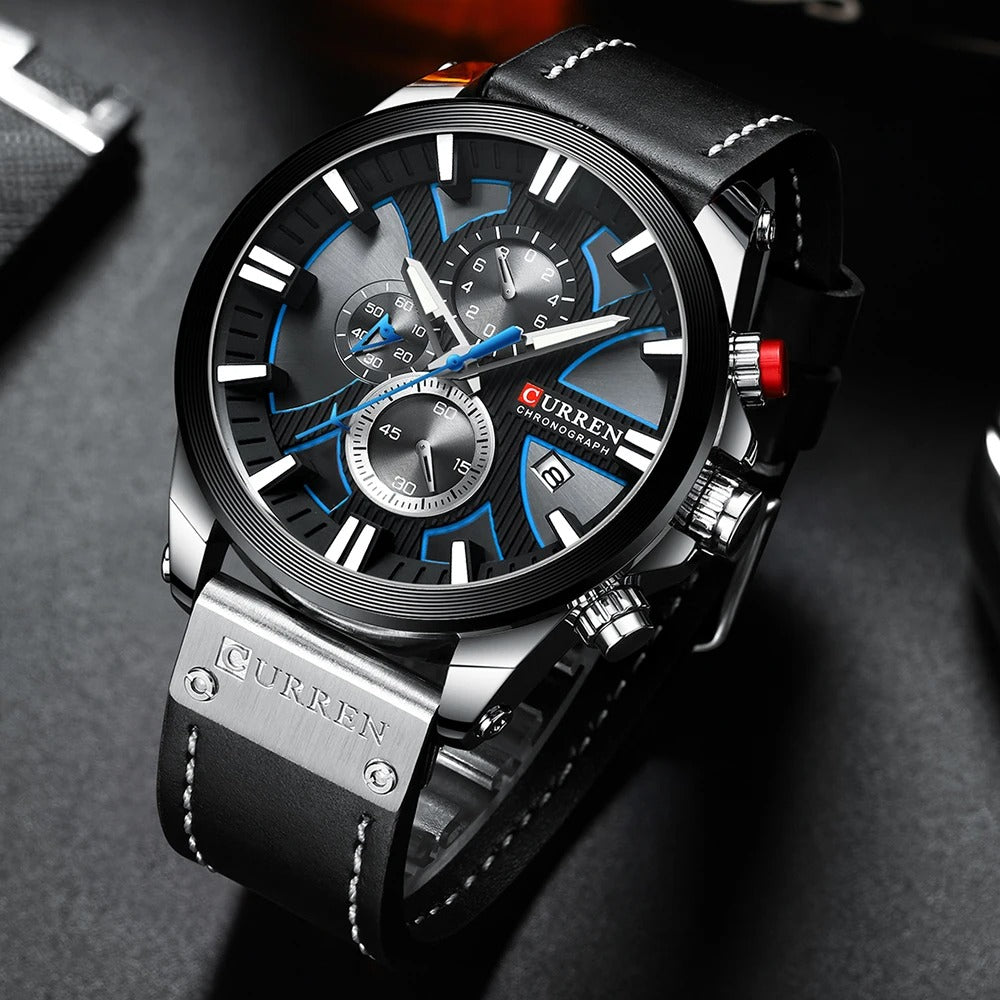 Reloj Curren 8346 Hombre Cuero Cronógrafo