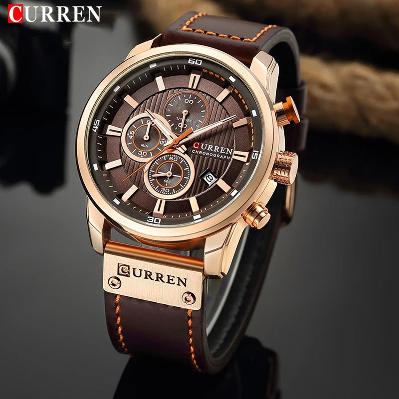 Reloj Curren 8291 Hombre Cuero Cronógrafo Militar