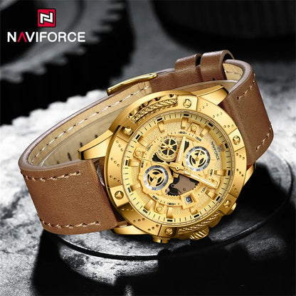 NAVIFORCE 8055 - Reloj Cronógrafo de Cuero para Hombre, Deportivo y Elegante