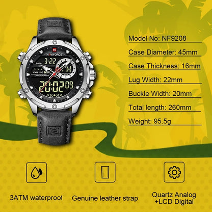 Reloj Naviforce Hombre Cuero Militar Doble Pantalla