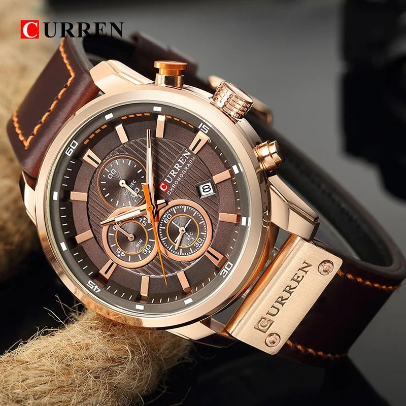 Reloj Curren 8291 Hombre Cuero Cronógrafo Militar